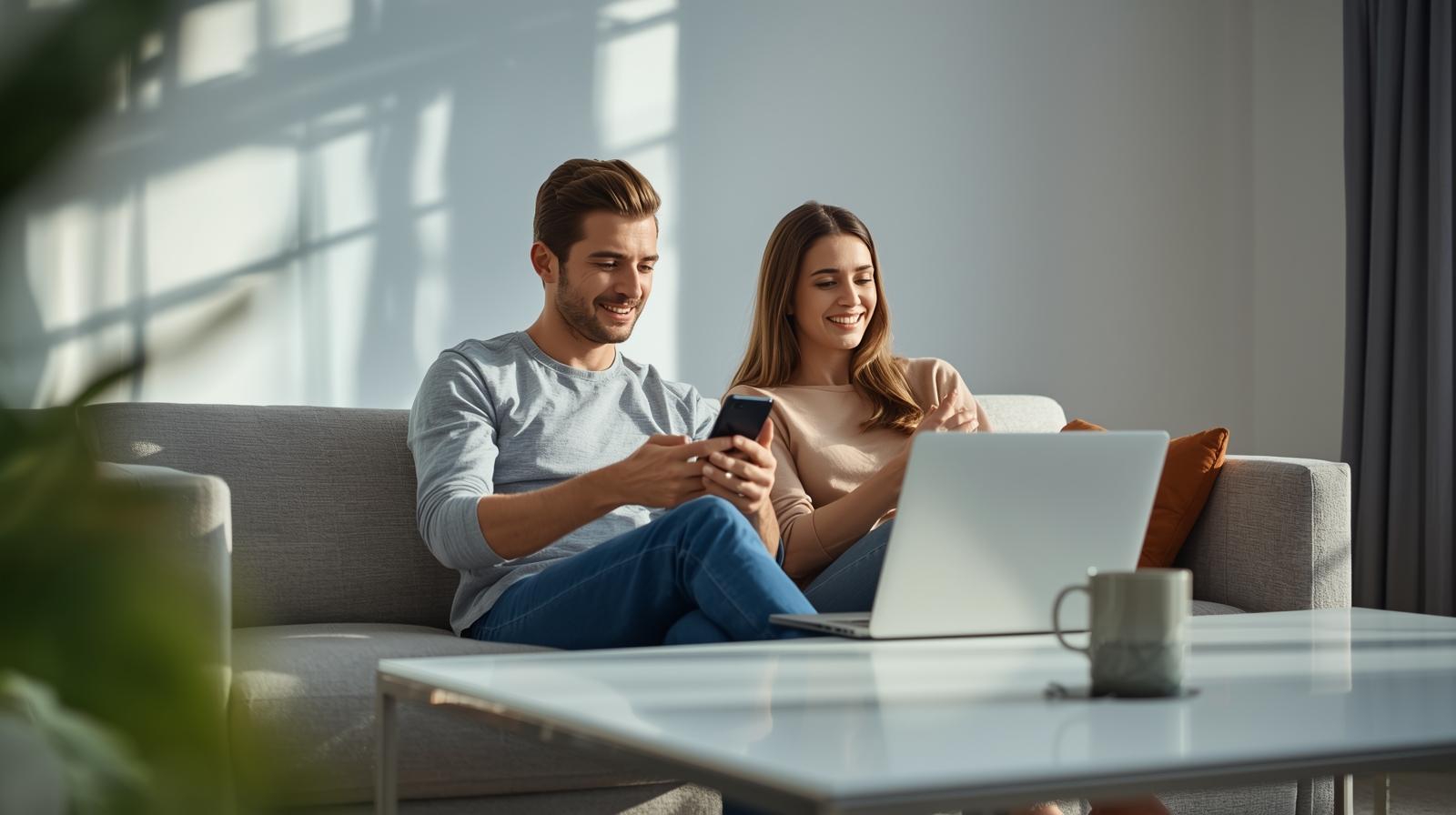 People calmly using digital devices at home, reflecting trust and responsible gambling entertainment choices.